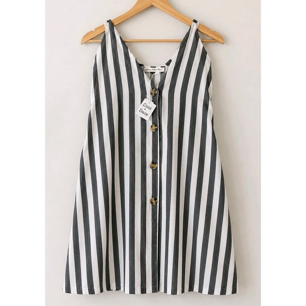 NWT David & Dani Dress M 100% Cotton Lined Stripe Coastal Lagenlook Sundress